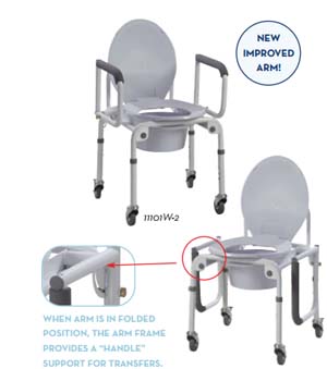 Steel Drop-Arm Wheeled Commode with Padded Arms